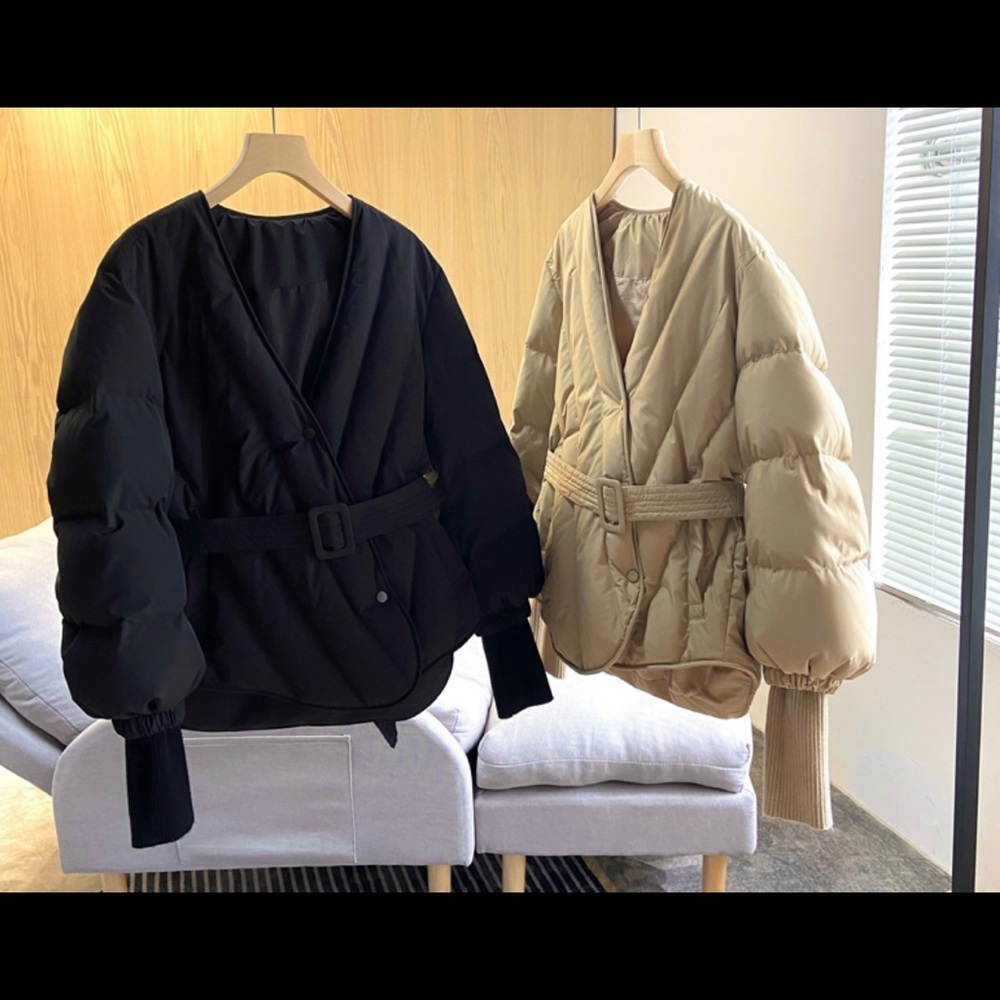 New Puff Down Quilted Tan color Streetwear Fashion women Autumn Winter Coat - Picture 5 of 16